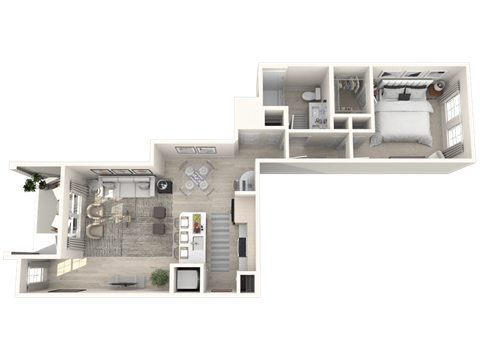 Floor plan for 1 bed, 1 bath, 834 sqft